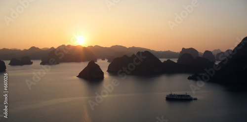 sunset over halong bay, vietnam