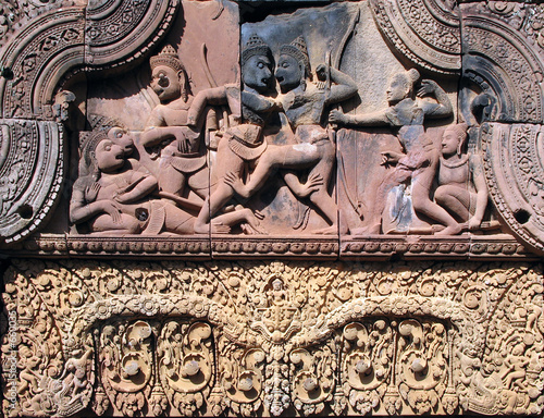 relief, banteay srei temple, angkor, cambodia