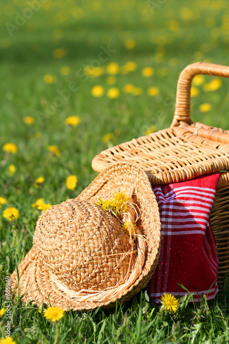 picnic basket and hat