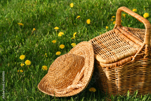 sun hat and basket