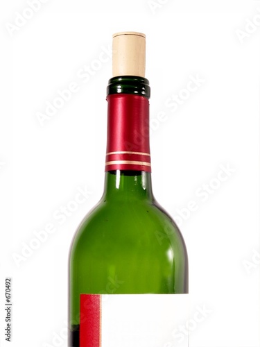 Red wine in bottle with blank label (isolated in white background)