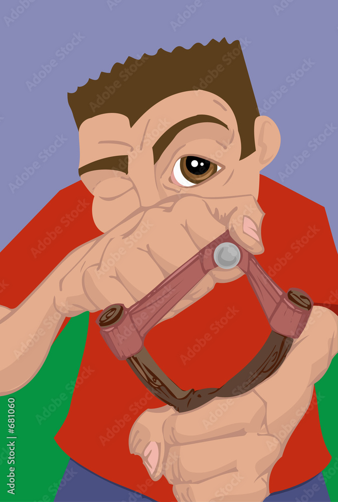Photography boy with slingshot