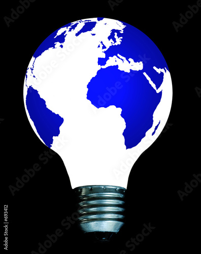 earth-shaped lamp on black background