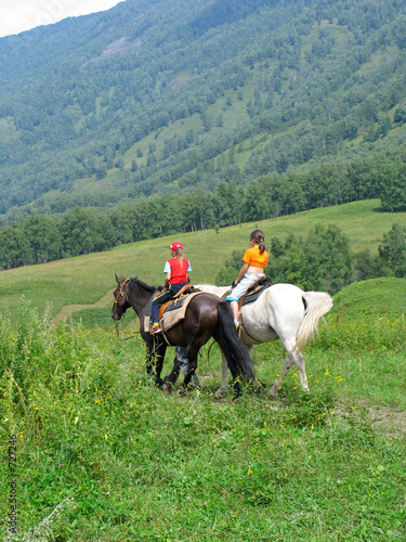 children traveling in altay mountains