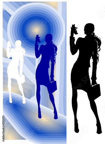 business woman silhouette with video-phone