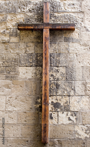 Fotografering wooden cross on wall