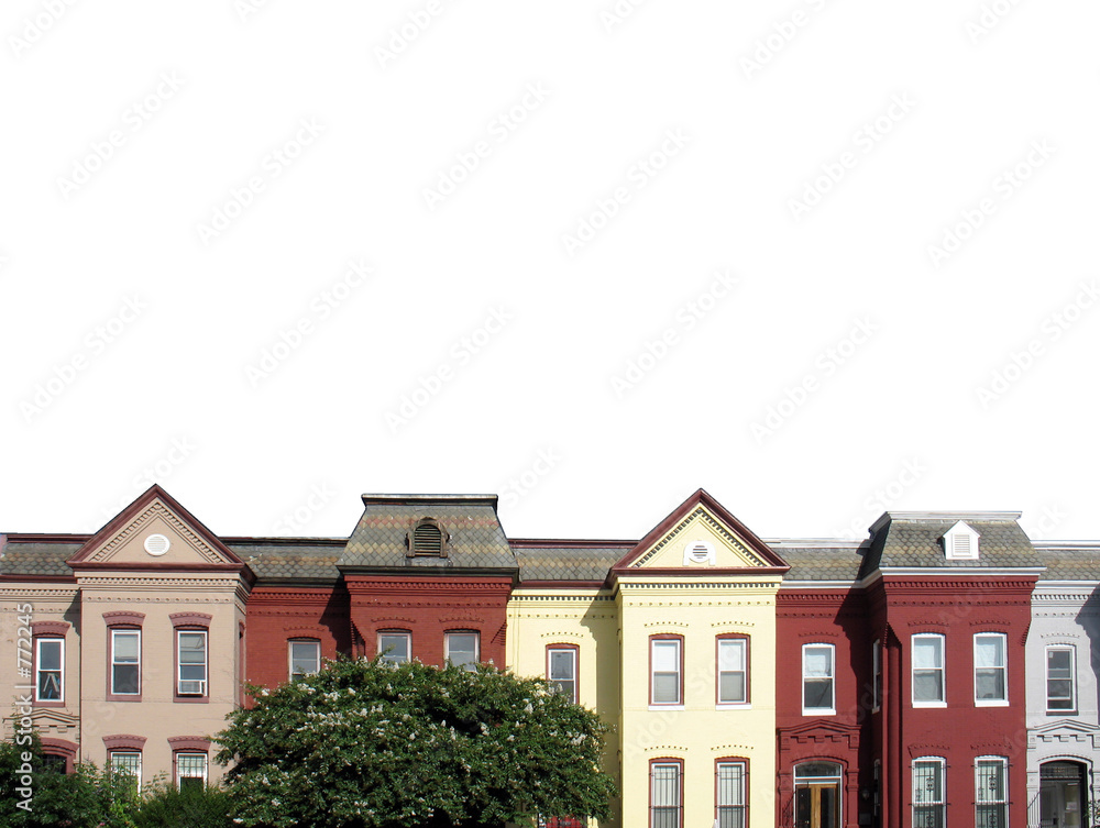 Fototapeta premium dc rowhouse rooftops on white