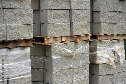 cement blocks on wooden palettes