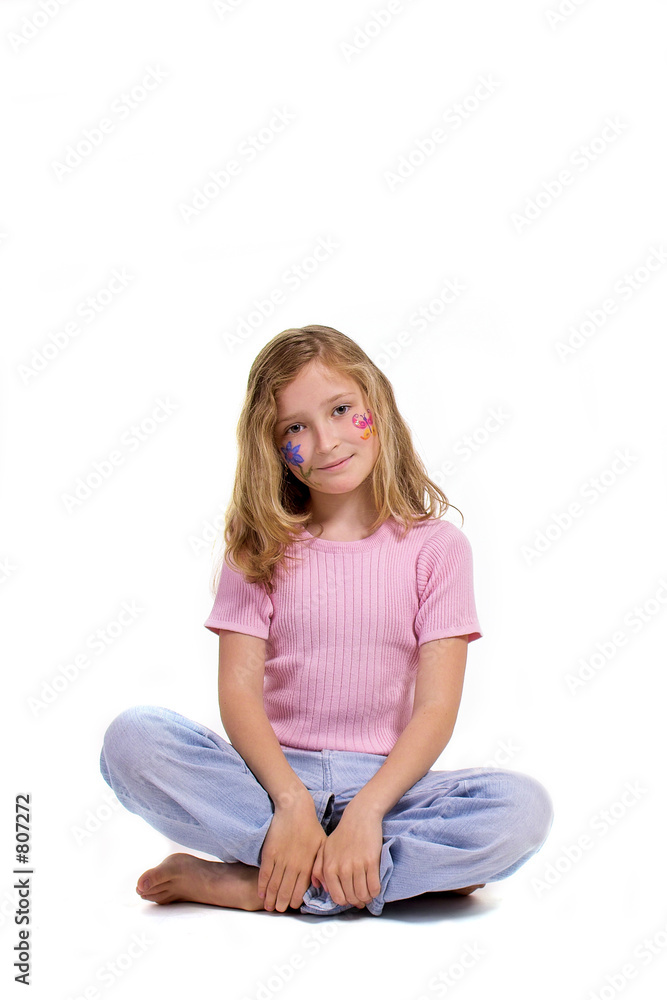 pretty girl with flower butterfly make-up sitting pretty girl with flower butterfly make-up sitting