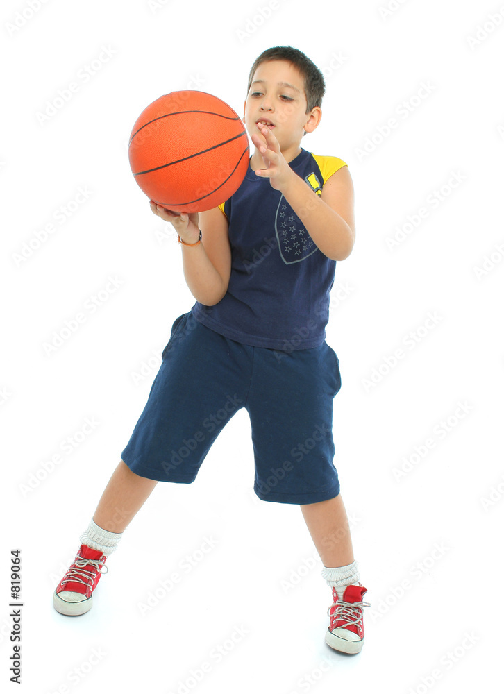 boy playing basketball isolated