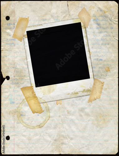 stained loose leaf paper with polaroid