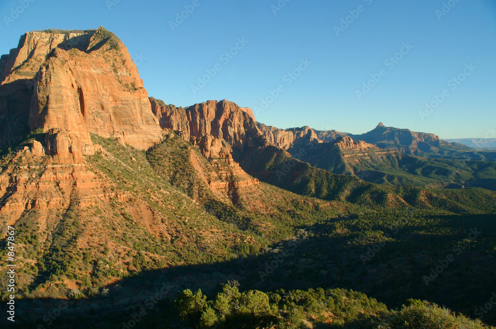 view of red rocks and landscape in zions park