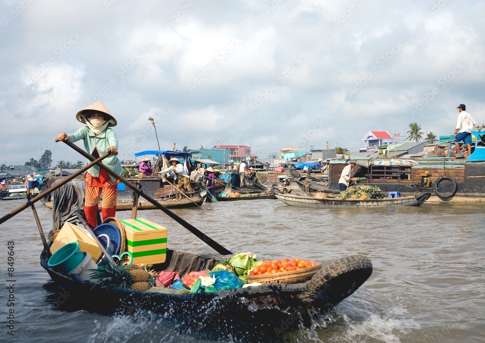 woman on the floating market, mekong delta