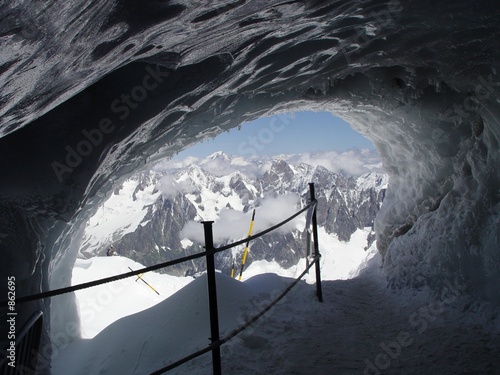 tunnel in gletsjer near the mont blanc photo