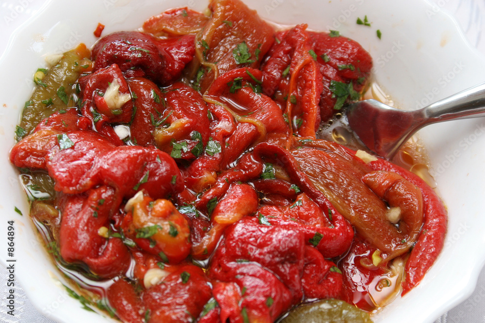 roasted peppers with arch and chopped herbs roasted peppers with arch and chopped herbs