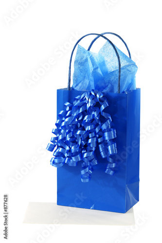 gift bag with tissue paper and ribbon