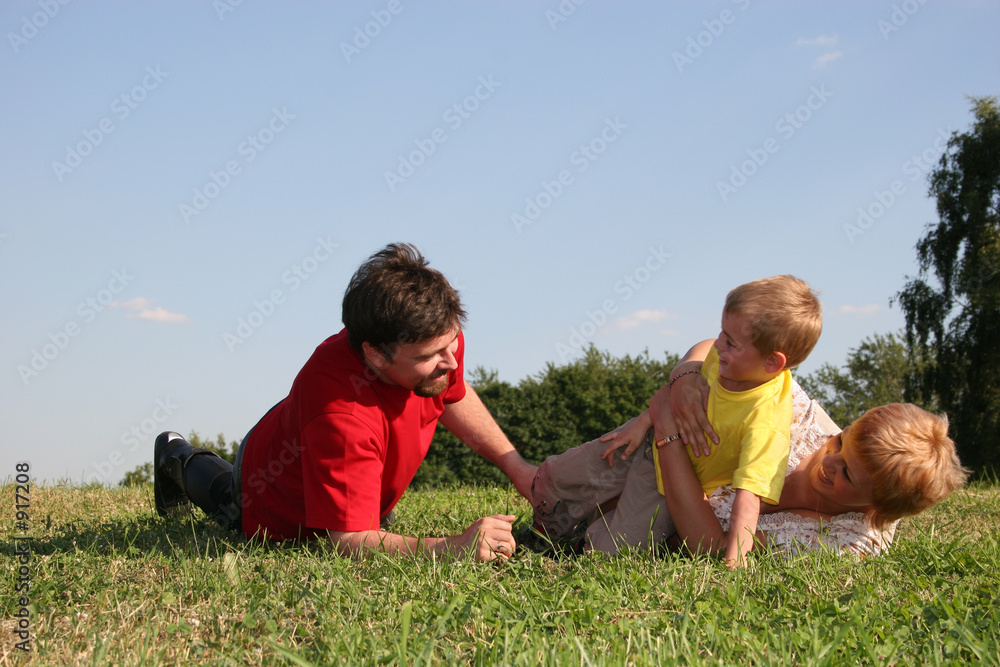 family play on meadow family play on meadow