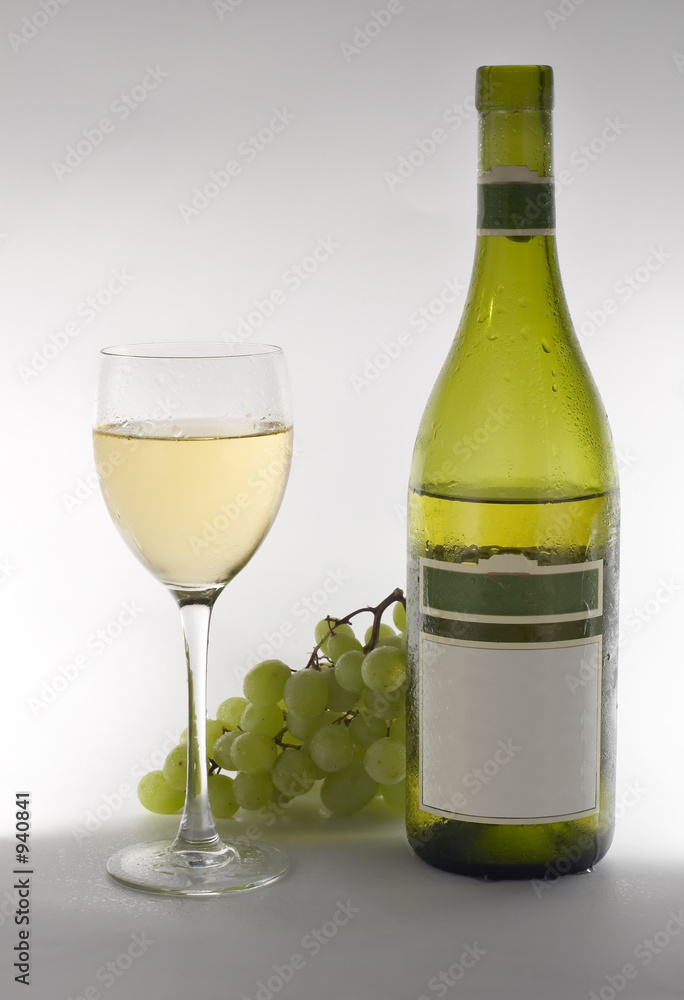 wine grapes and bottle