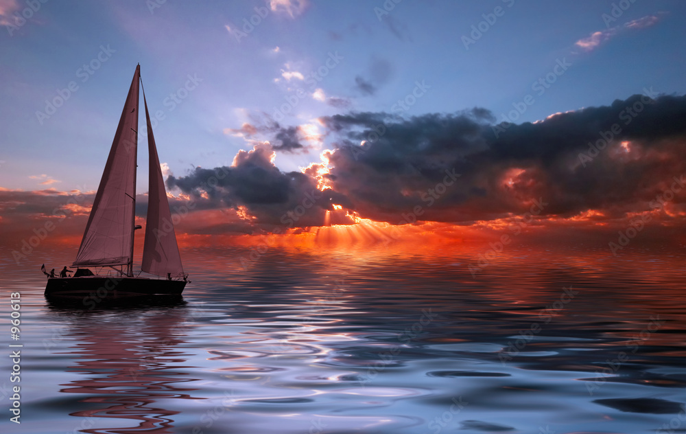 Leinwandbild Motiv - Eric Gevaert : sailing at sunset