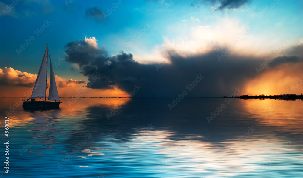 Leinwandbild Motiv - Eric Gevaert : sailing at sunset