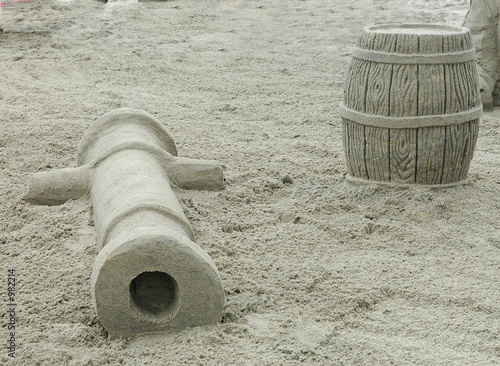 cannon & powder keg sand sculpture