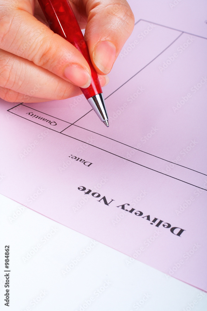 writing blank delivery note with pen writing blank delivery note with pen