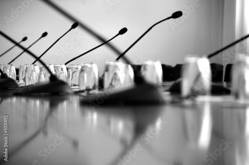 microphones in empty conference hall