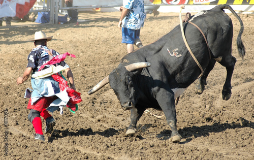 bull chasing rodeo clown