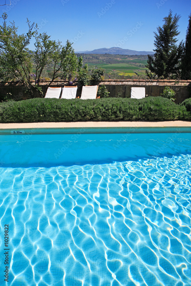 luxury rustic hotel and swimming pool in countryside
