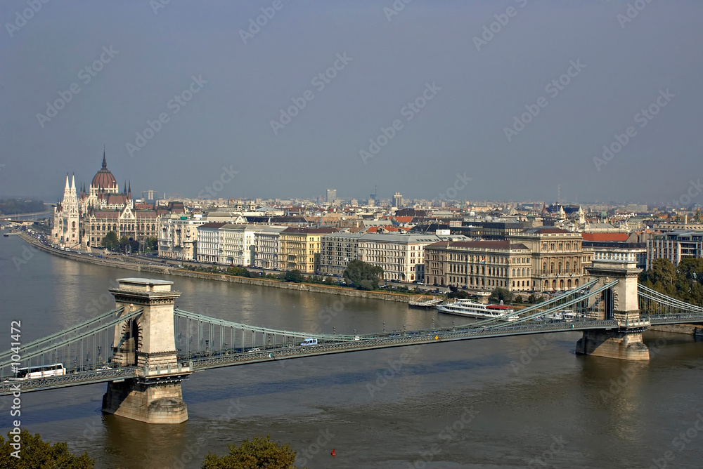 danube and hungarian parliament and part of chain bridge.