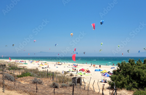 tarifa beach in spain packed with kitesurfers