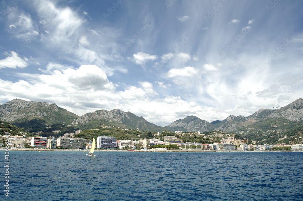 menton, sea view with clouds