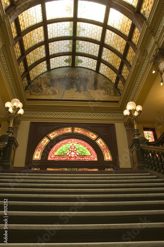 stairway to stained glass in the capital building - vertical sho