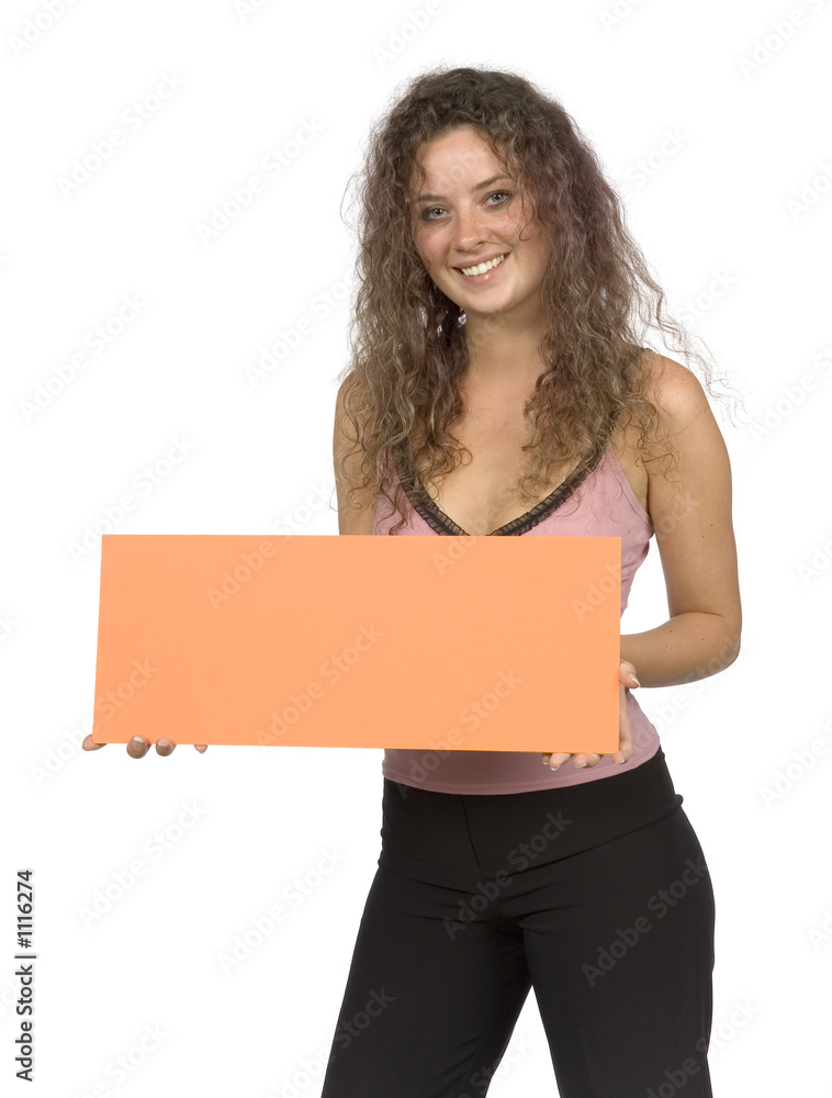 woman with message board