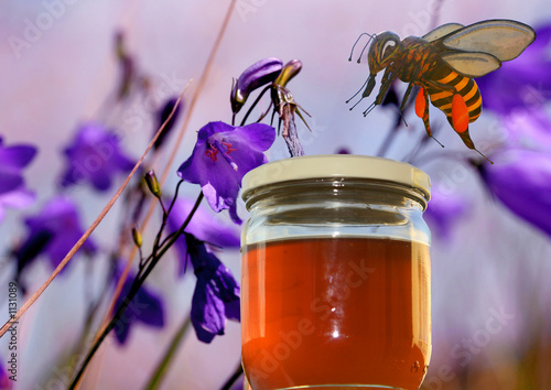 Pot de miel et abeille photo