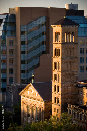 two churches at sunrise