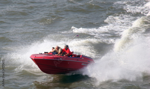 men in speed boat on water