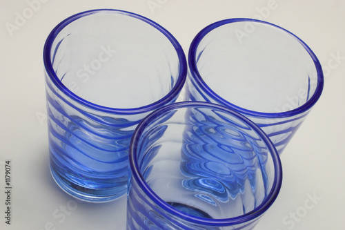 three blue glasses