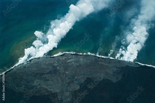 big island aerial shot - lava meets ocean