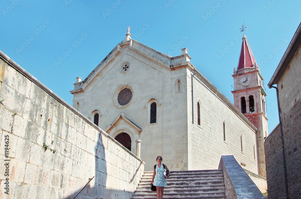 Fototapeta premium woman climbing down stairs