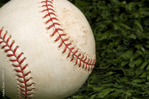 baseball on grass close up