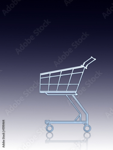 empty shopping cart. blue, vertical lined backgrou
