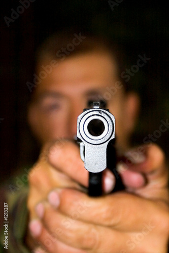 looking at the barrel of a gun
