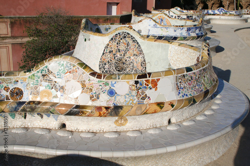 mosaic bench in guell park. photo