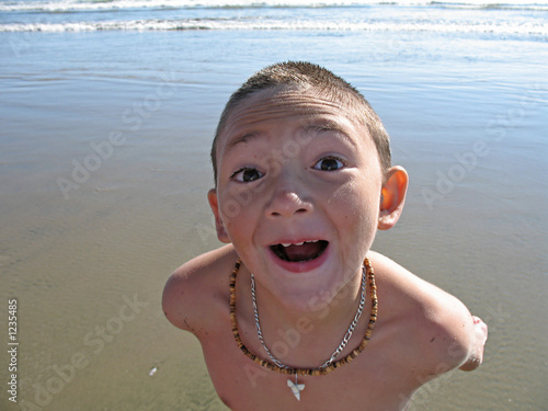 boy at the beach: wide angle headshot