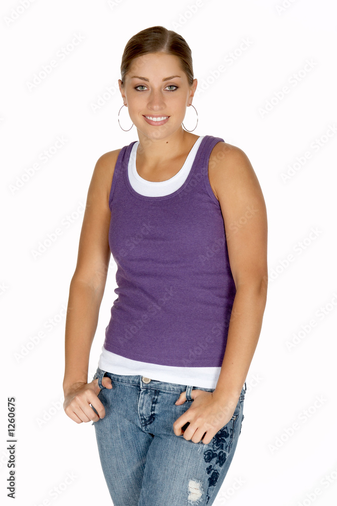 young woman in puple tank top young woman in puple tank top