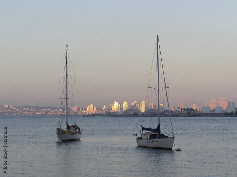 skyline of san diego at dusk