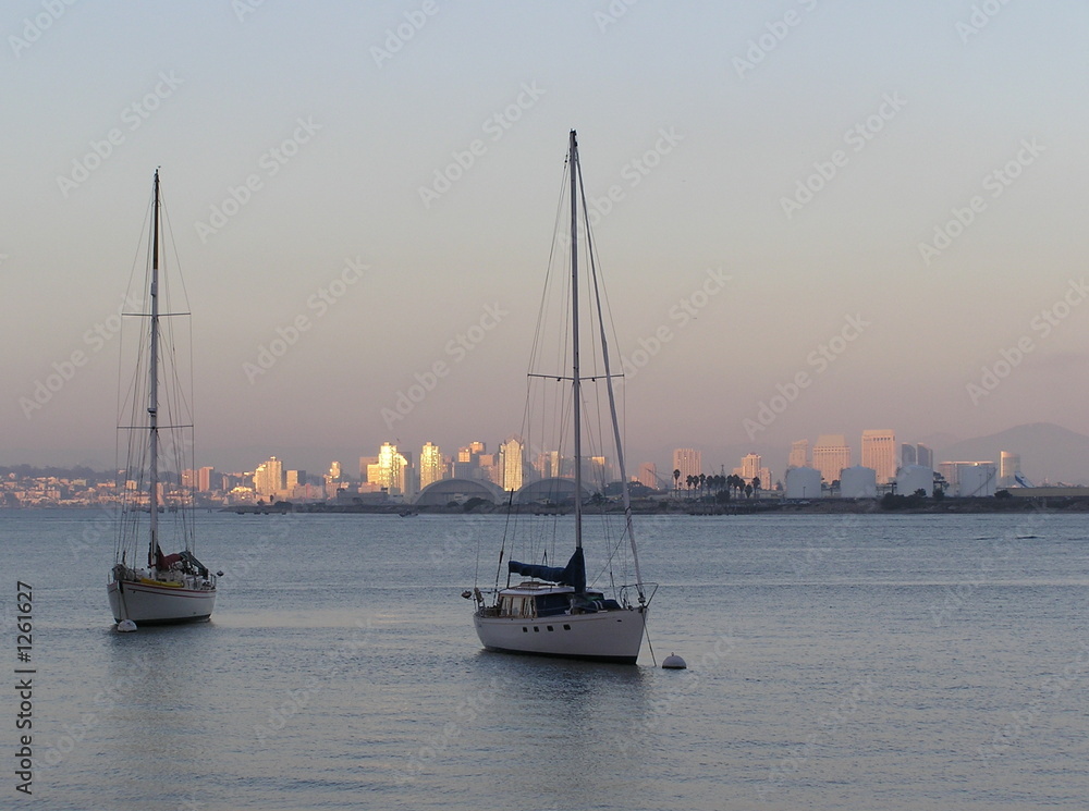 san diego skyline and sailboats