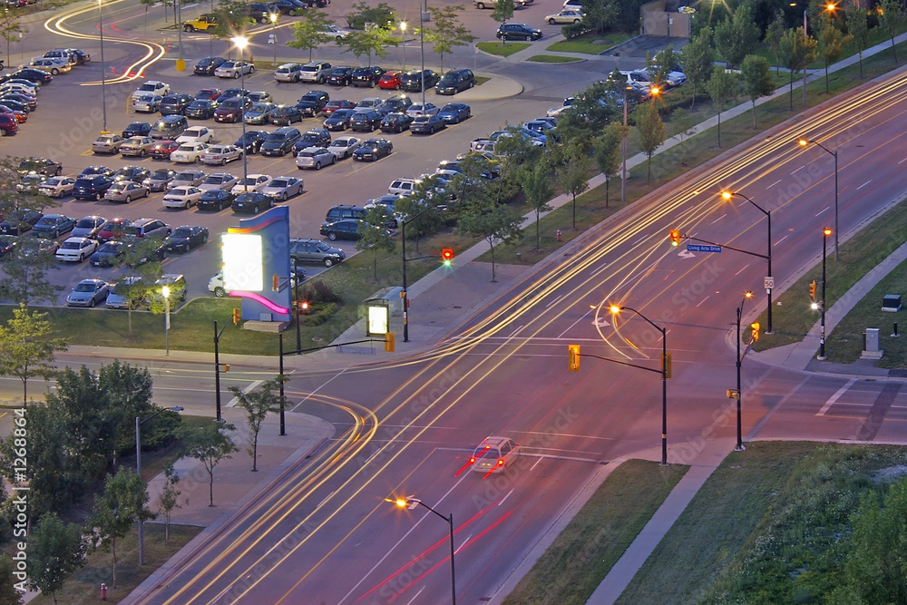 street light trails at dusk