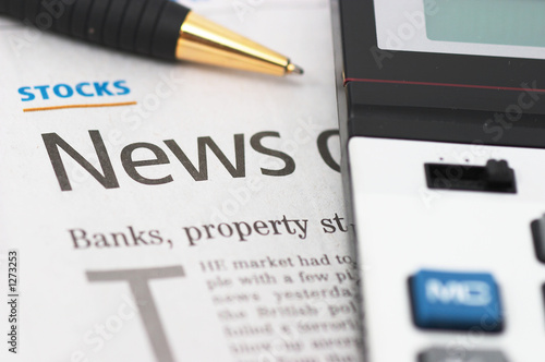 stocks news, pen, calculator, banks, property head